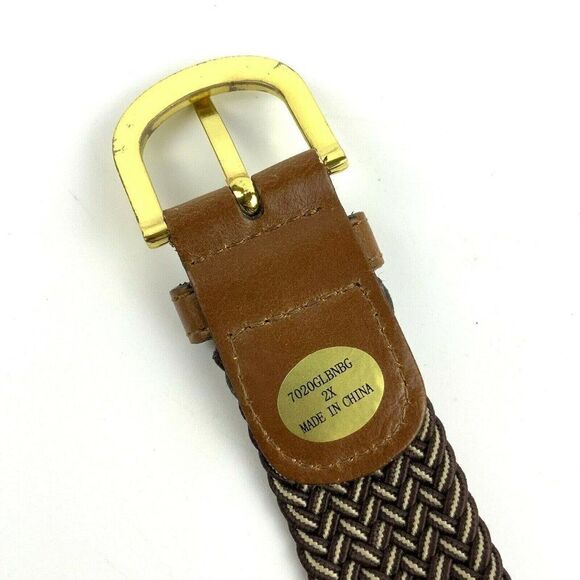 Unbranded Mens Woven Stretch Belt Size 2X Brown Tan Casual Tabbed - Picture 4 of 4
